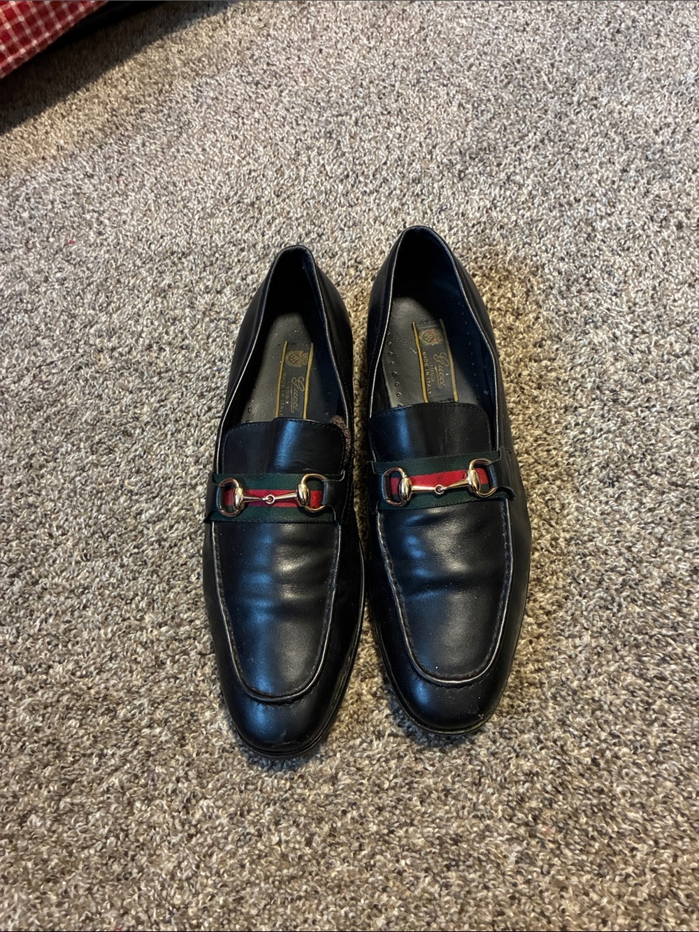 Gucci Black Leather Loafers with Red and Green Web size 44 fits 10.5 USA - Picture 1 of 5